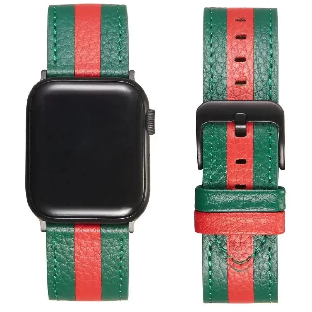 XPRO Apple Watch bőr szíj Sötétzöld / Piros 42mm/44mm/45mm/49mm