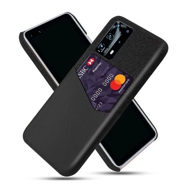 ZONE Bőrhatású műanyag hátlaptok kártyatartóval Huawei P40 fekete