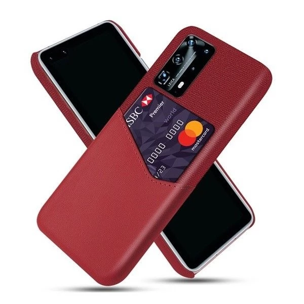 ZONE Bőrhatású műanyag hátlaptok kártyatartóval Huawei P40 piros