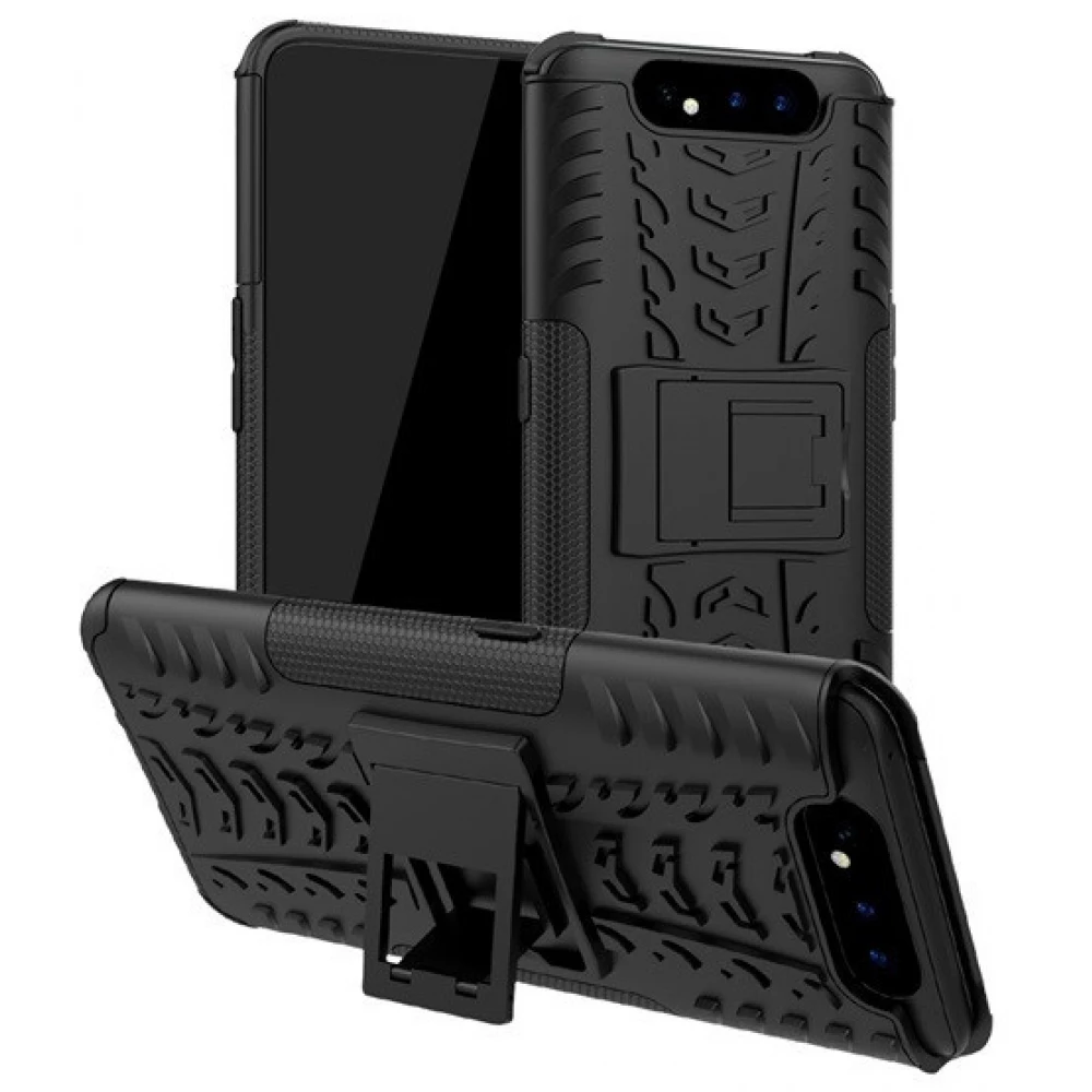 ZONE Defender Műanyag hátlap védőtok kitámasztóval és szilikon belsővel autógumi minta Xperia 8 fekete