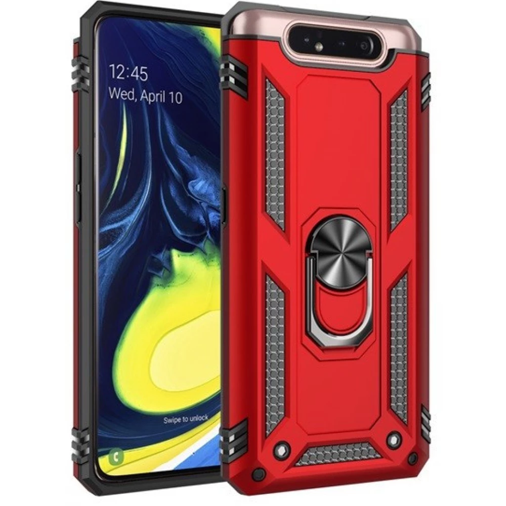 ZONE Defender műanyag hátlap védőtok közepesen ütésálló szilikon belső telefontartó gyűrű Samsung Galaxy M23 5G piros