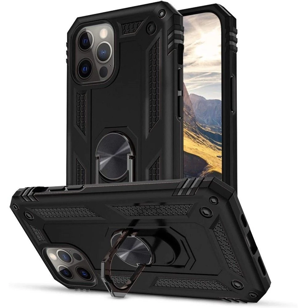 ZONE Defender műanyag hátlap védőtok közepesen ütésálló szilikon belső telefontartó gyűrű Samsung Galaxy M13 4G fekete