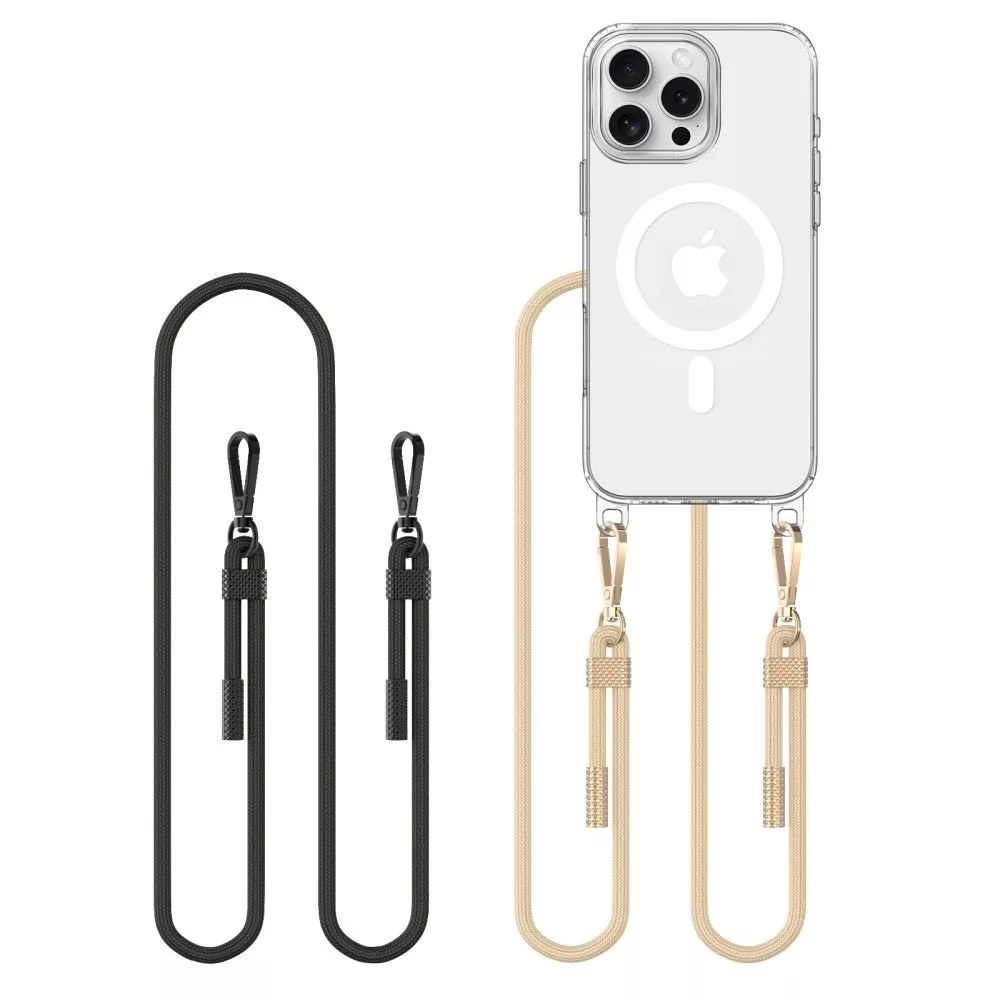 ZONE FlexAir Chain Magsafe szilikon-műanyag hátlap nyakbaakasztóval Apple iPhone 16 Pro átlátszó (nyakpánt színe fekete és bézs)