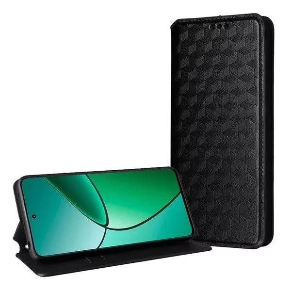 ZONE Prémium oldalra nyíló tok 3D rombusz mintás Huawei Honor 200 Lite fekete