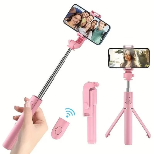 ZONE Prémium selfie bot R1 19-70cm 360°-ban forgatható exponáló gomb/bluetooth rózsaszín