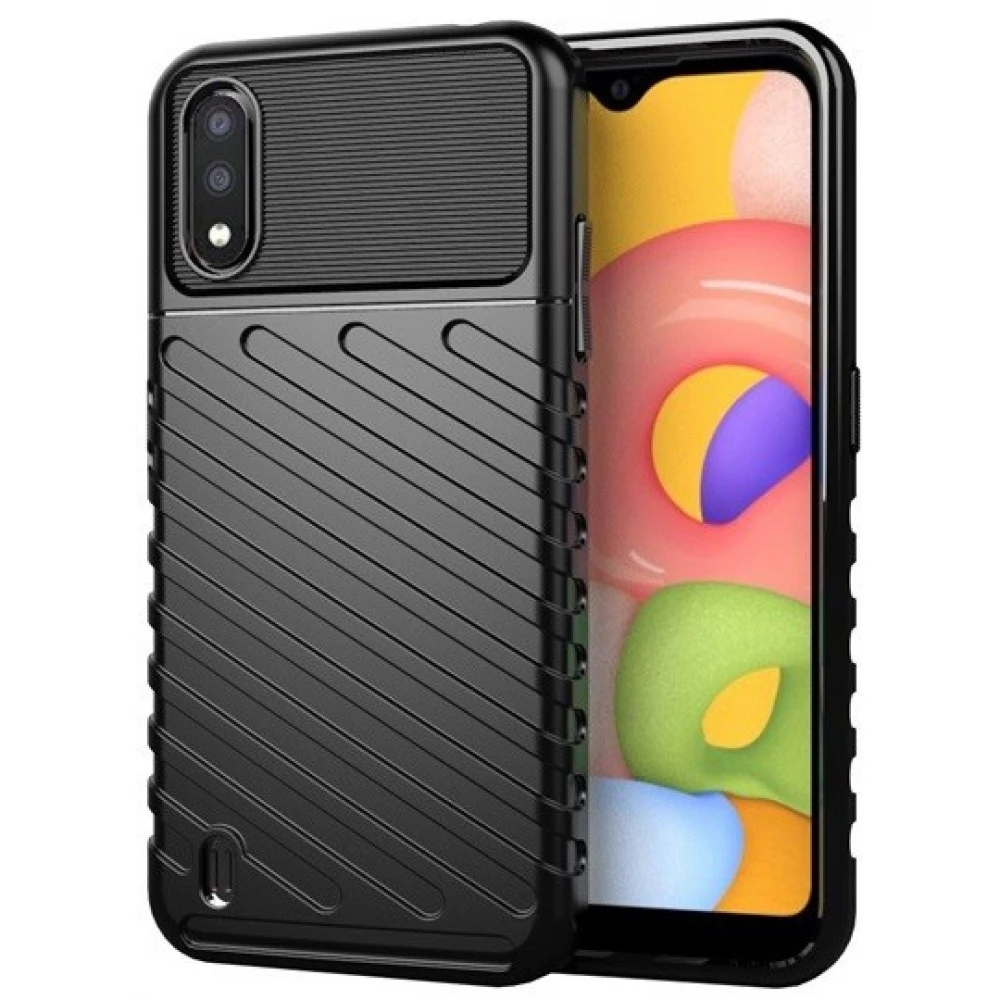 ZONE Szilikon tok domború csíkos minta Samsung Galaxy A01 fekete