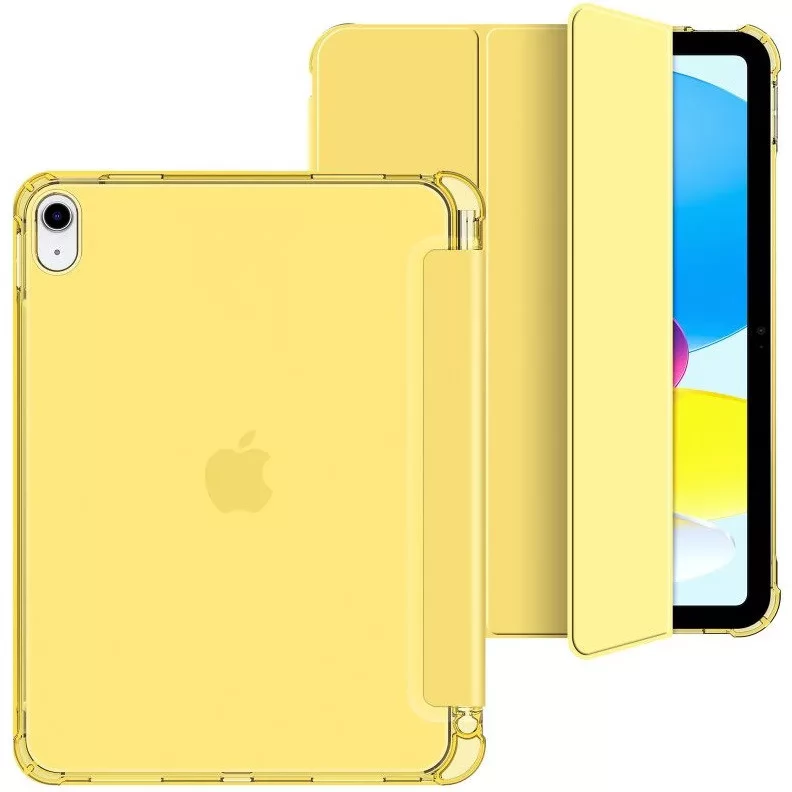 ZONE TP SC Pen Holder Hybrid Smart Case mappa tok közepesen ütésálló érintőceruza tartó érintőceruza nélkül átlátszó hátlap Apple iPad 10.9 (2022) sárga