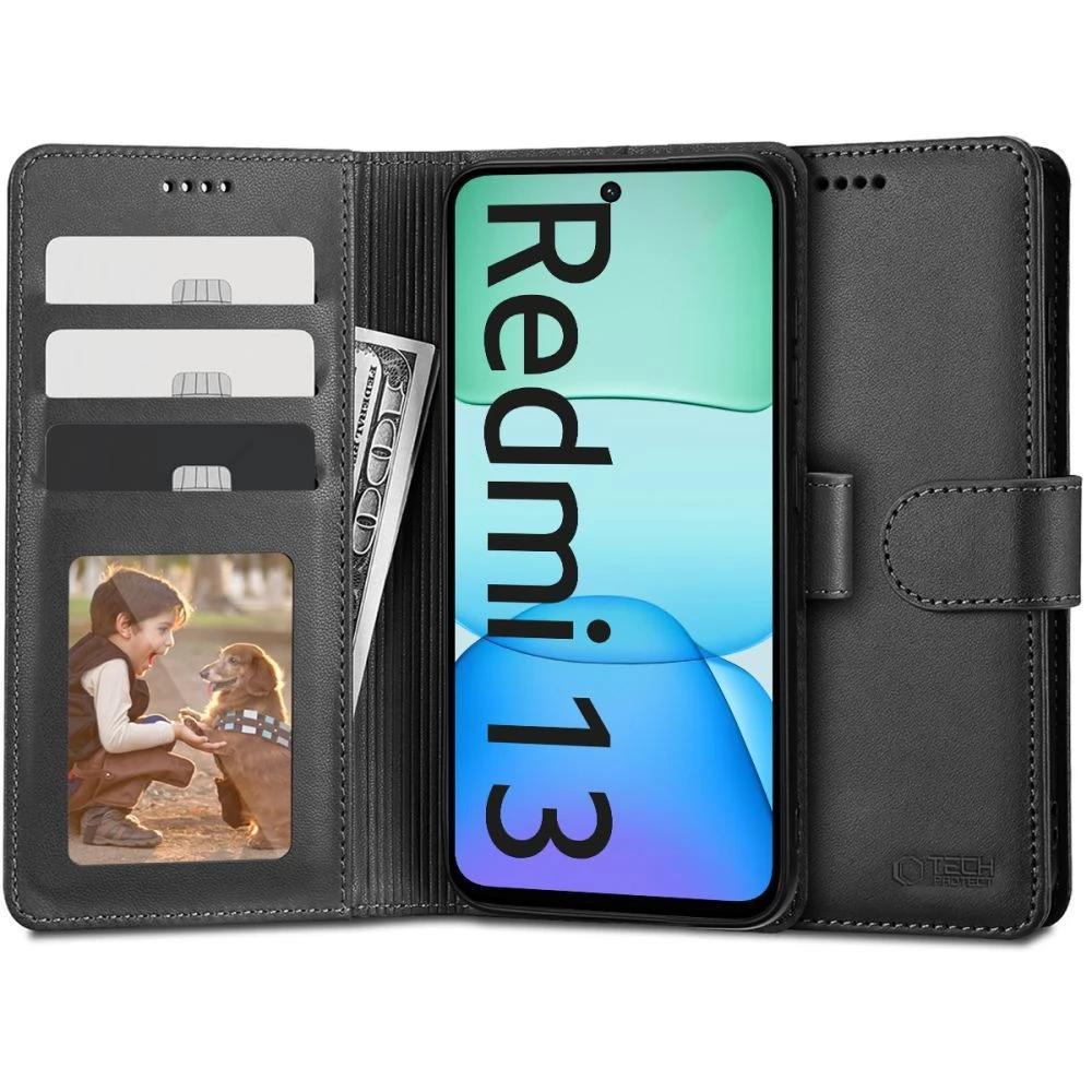 ZONE TP Wallett oldalra nyitható tok mágnes csattal Xiaomi Redmi 13 4G / Note 13R / Poco M6 4G fekete